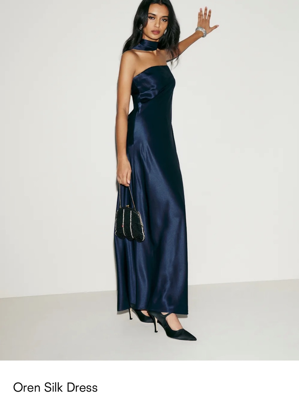 Reformation Oren Silk Maxi Dress in Navy